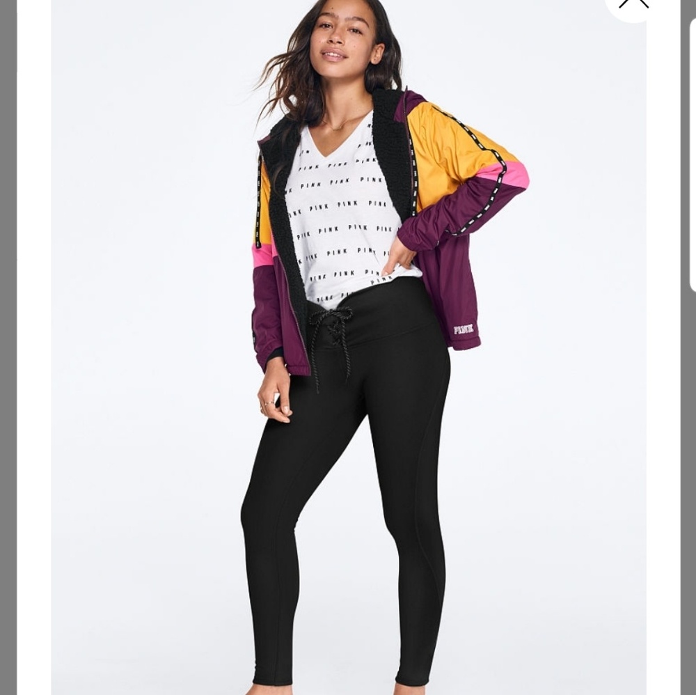 Pink high waist cozy lace-up legging, size large